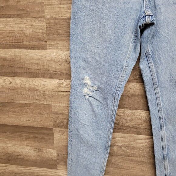 Zara Basic Denim Distressed Straight Tapered Mom High Rise Jeans Womens 2 Blue - Picture 6 of 11